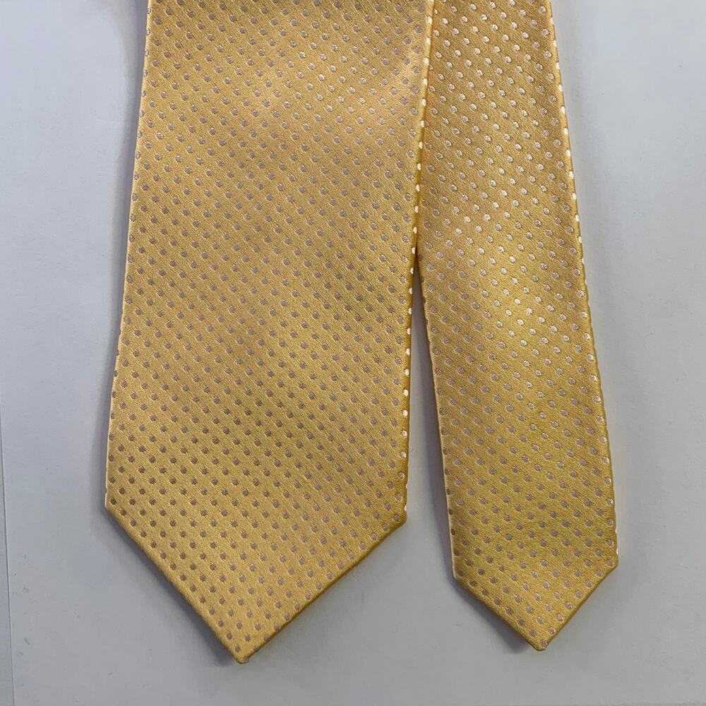 DOLCEPUNTA Yellow White Polka Dot Silk Tie